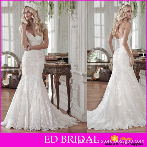 LN224 Detachable cap sleeve mermaid style new fashion lace pattern ladies wedding dress